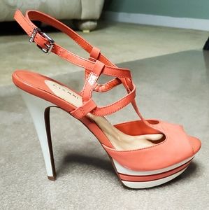 Gianni Bini Peach Leather Platform Heels/Sandals